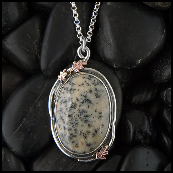 Dendritic opal pendant in silver and rose gold