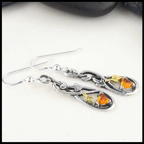 Profile view Citrine and Ivy Drop Earrings