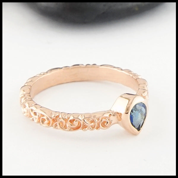 Profile view Trinity Scroll Ring with Tourmaline