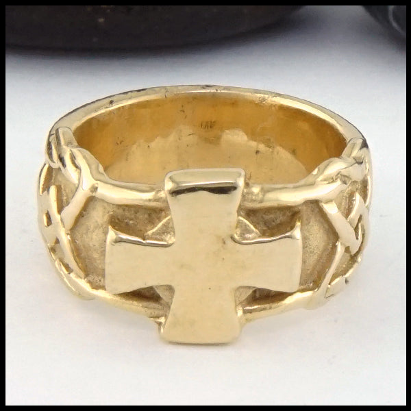 wide celtic cross ring in gold
