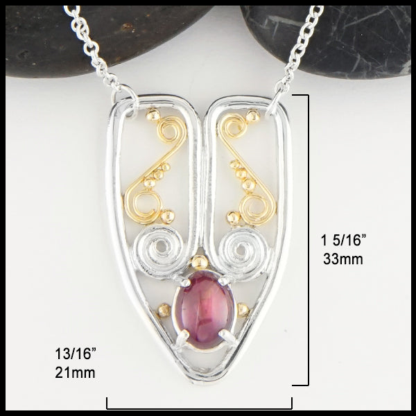 13/16 inch by 1 5/16 inches Star Sapphire and Spiral Necklace