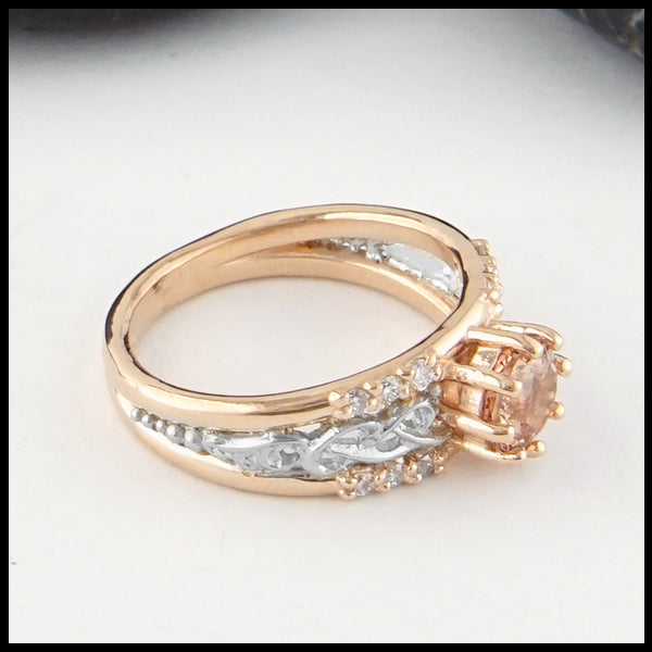 Profile view of Malaya Garnet Celtic Gold Ring