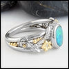 Profile view of Floral Black Opal Gold Ring