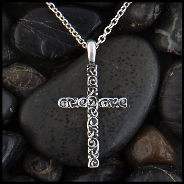 Trinity Scroll Cross in Sterling Silver