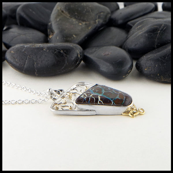 Profile view Australian Boulder Opal Pendant