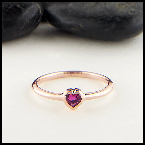 Heart shaped ruby ring in rose gold
