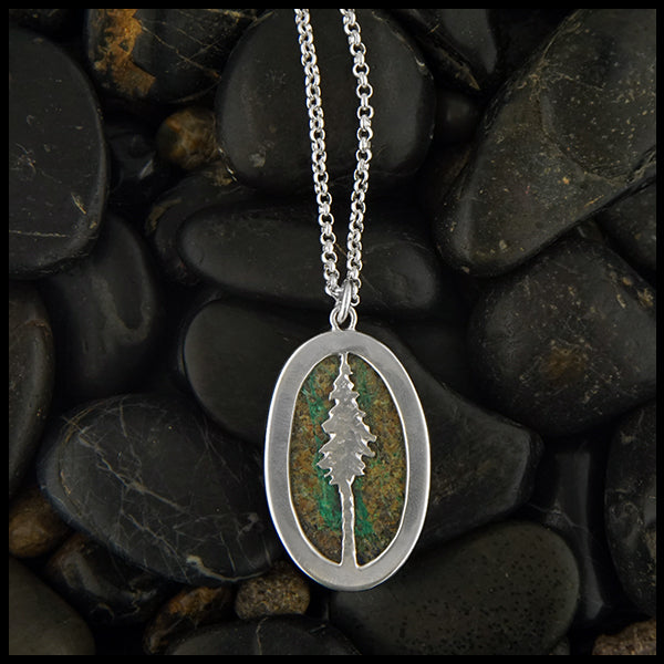 Rustic Tall pine azurite pendant