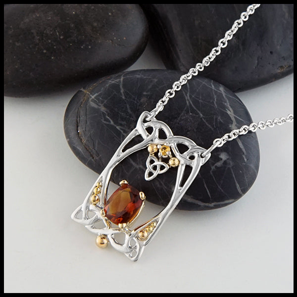 Profile view Citrine and Trinity Knot Pendant