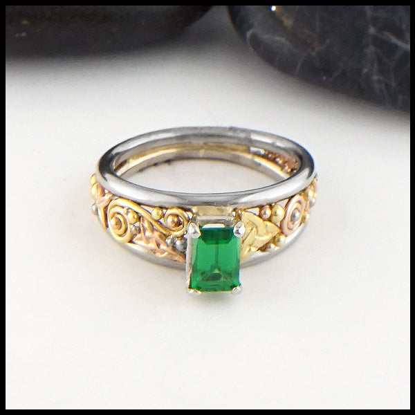 Emerald Cut Tsavorite Ring in yellow, white, and rose gold