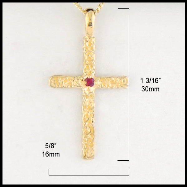 5/8 inch by 1 3/16 inches Trinity Scroll Cross in 14K Gold