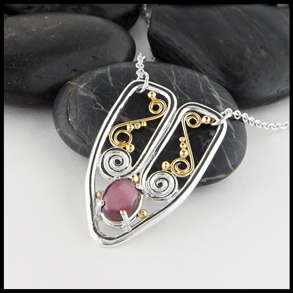 Profile view Star Sapphire and Spiral Necklace