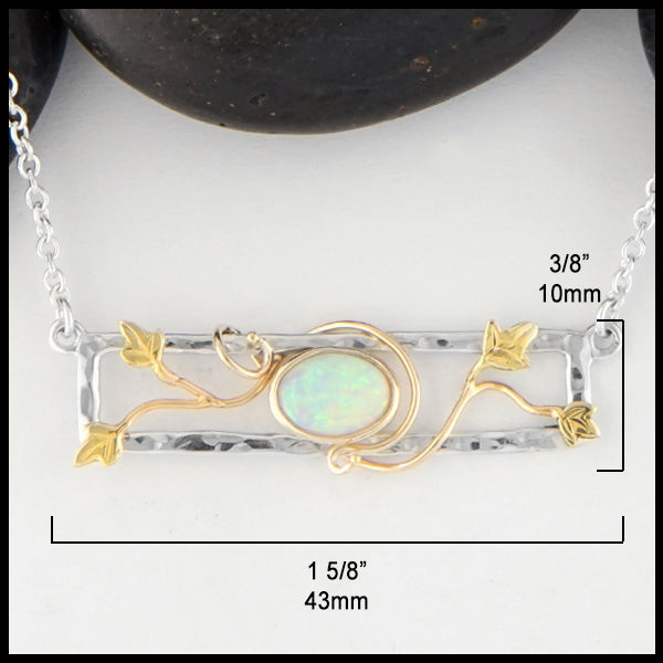 1 5/8 inches by 3/8 inch Opal and Gold Ivy Bar Necklace