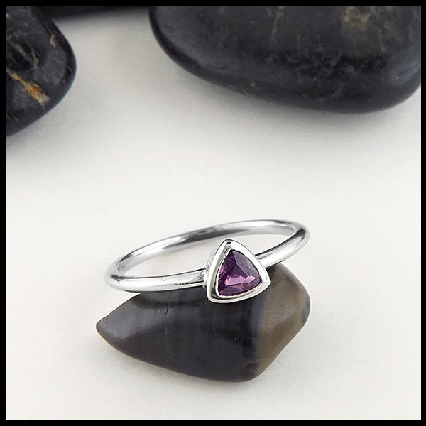 Trillion purple sapphire in white gold