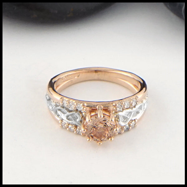 Front view of Malaya Garnet Celtic Gold Ring