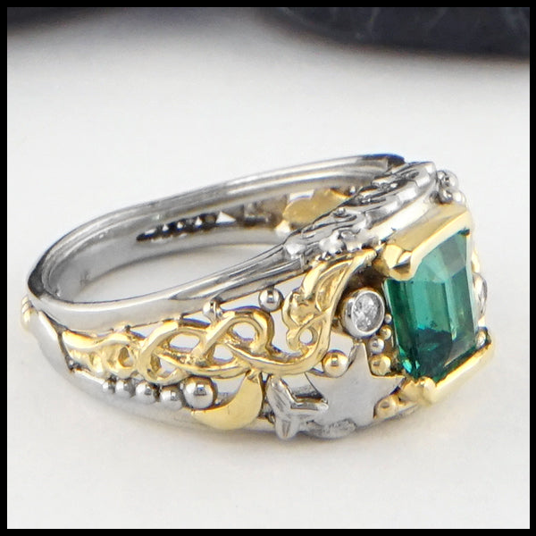 Celestial Emerald Frame Ring in 14K White, and Yellow gold.