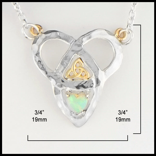 3/4 by 3/4 inches Trinity Knot and Heart Shaped Opal Necklace