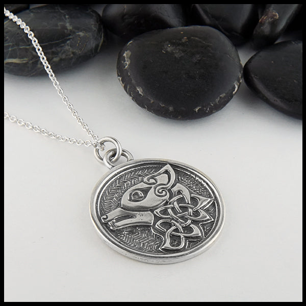 Profile view Personalized Celtic Wolf Pendant