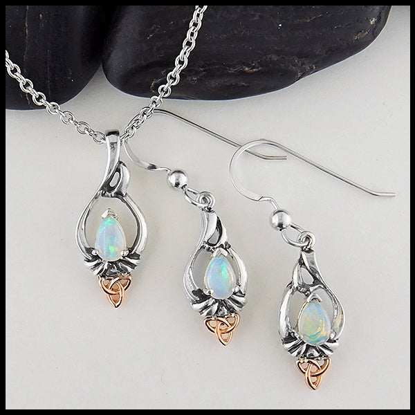 Opal and Trinity Knot Pendant and Earring set