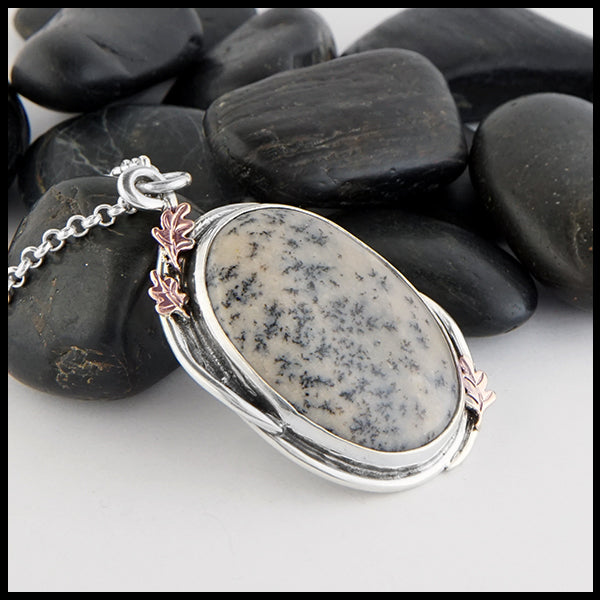 Dendritic opal pendant in silver and rose gold
