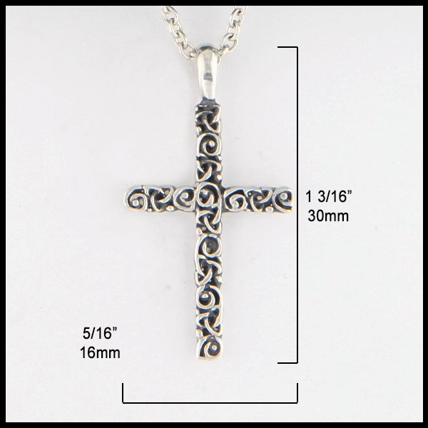 5/16 inch by 1 3/16 inches Trinity Scroll Cross in Sterling Silver