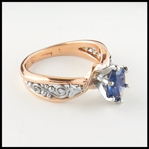 Profile view Montana Sapphire and Trinity Knot Ring 