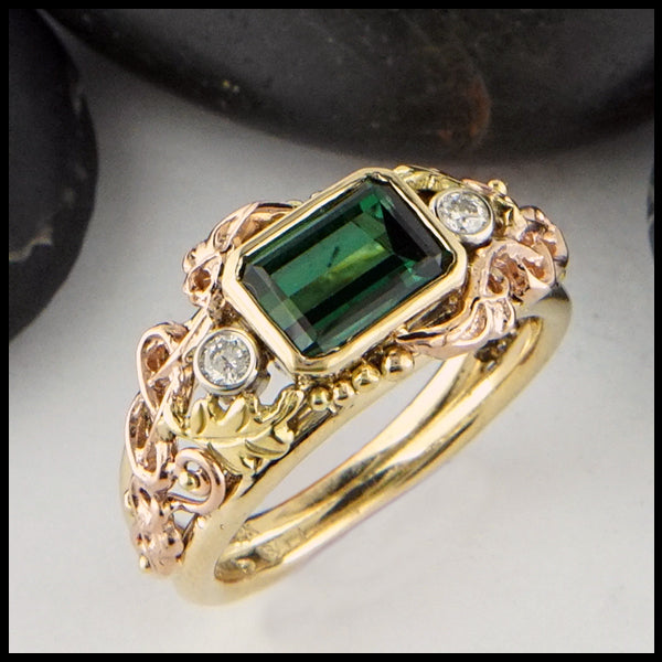 Green Tourmaline and Diamond Gold Custom Ring