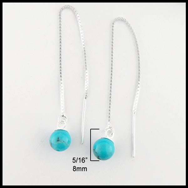 Profile view of Turquoise Bead Threader Earrings