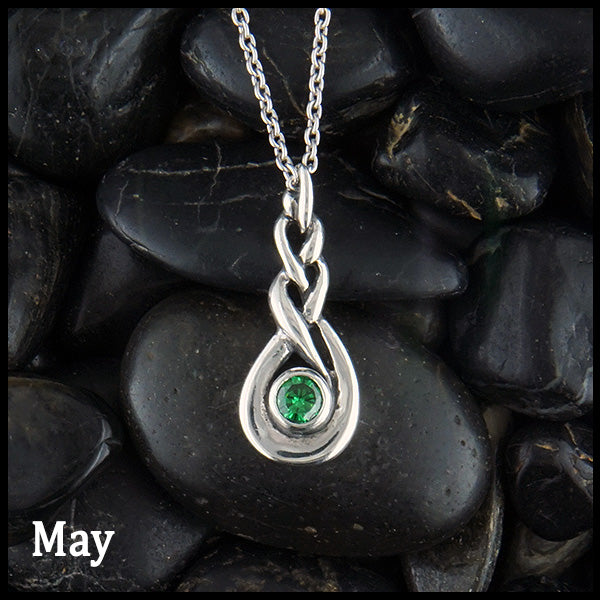 May Celtic Birthstone Pendant in Sterling Silver