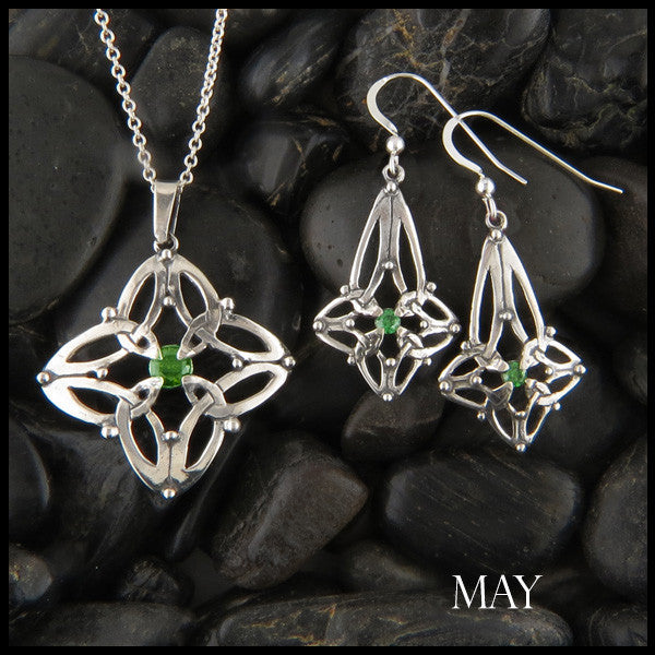 May Birthstone Celtic Trinity Star Pendant and Earring Set