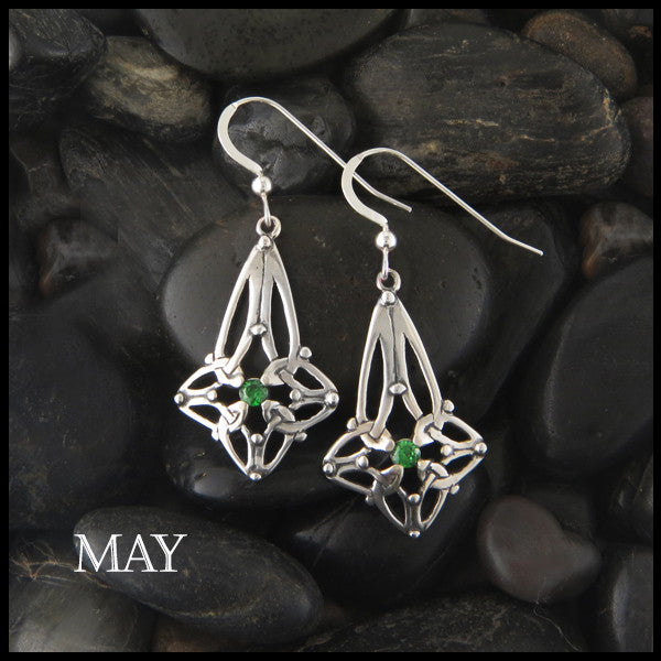 May Birthstone Celtic Trinity Star Earrings in Silver