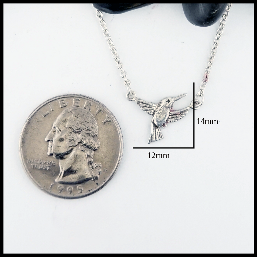 Hummingbird in Sterling Silver with an option for 16" or 18" Cable Chain.