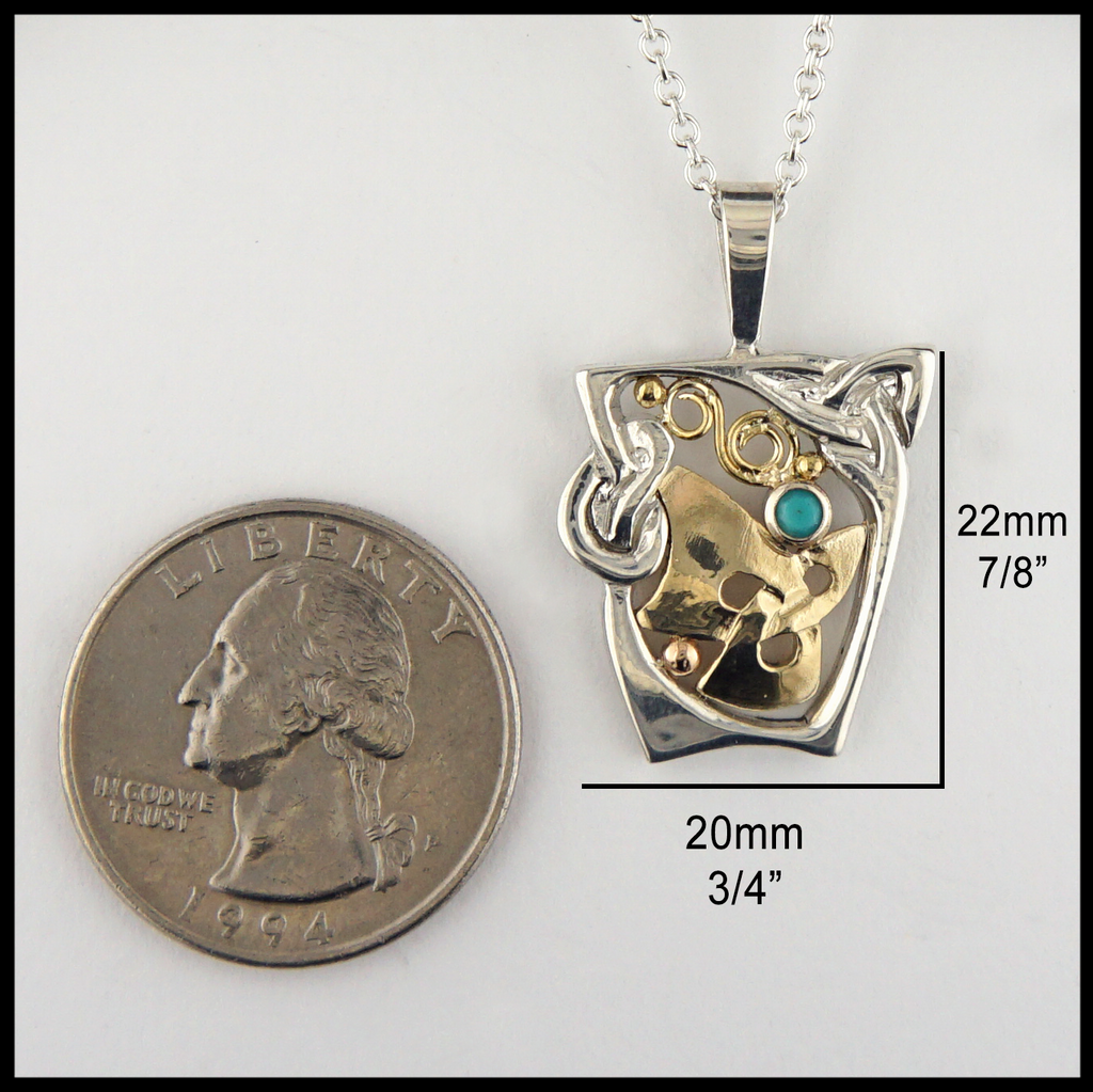 Silver and Gold Turquoise pendant measures 7/8" by 3/4", excluding bale. 