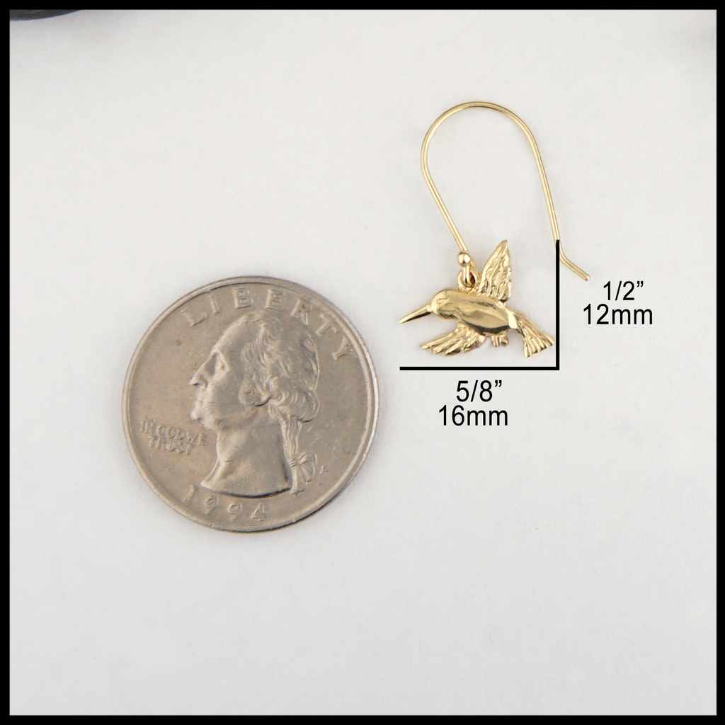 Gold hummingbird drop earrings