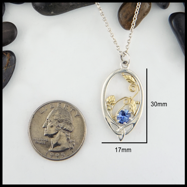 Custom Ceylon Sapphire Pendant and Earring set in silver and gold