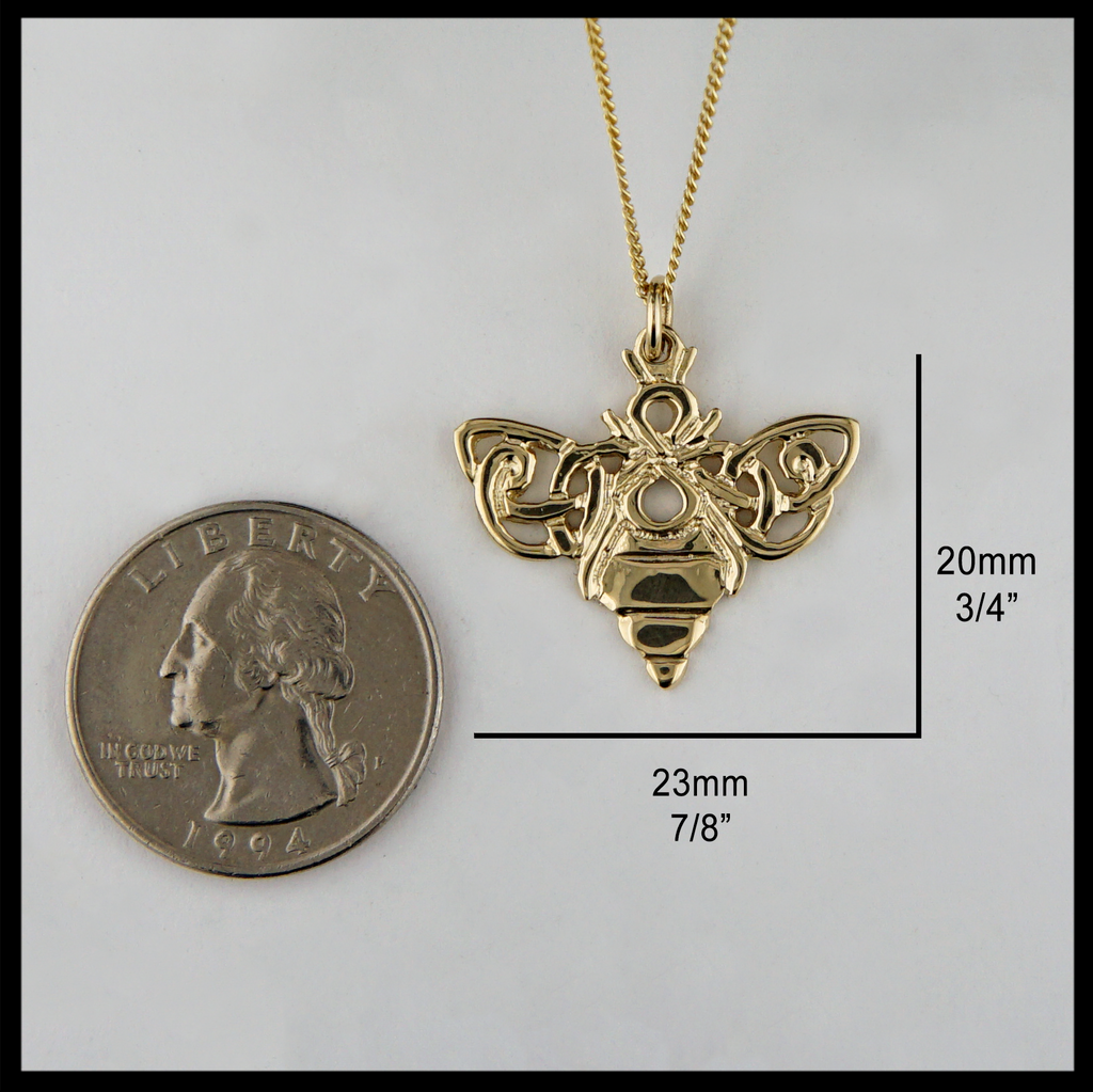 Gold Bee Pendant measures 3/4" by 7/8"