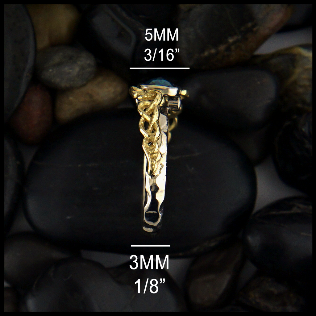 Blue Rose Cut Diamond Ring measures 5mm at widest point of the top of the band and 3mm at base. 