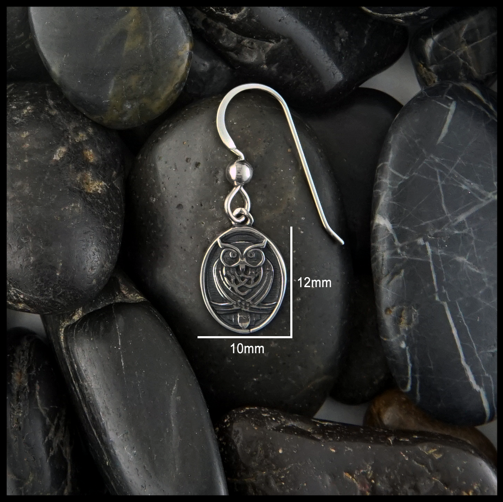 Celtic Owl earrings measure 10mm by 12mm