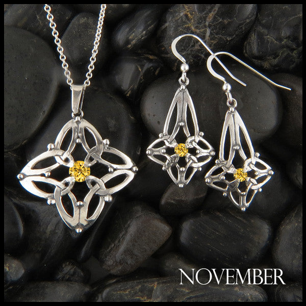 November Birthstone Celtic Trinity Star Pendant and Earring Set