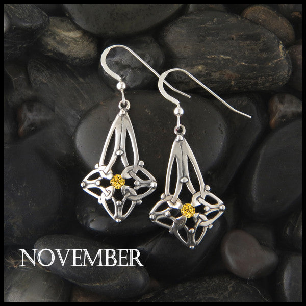 November Birthstone Celtic Trinity Star Earrings in Silver
