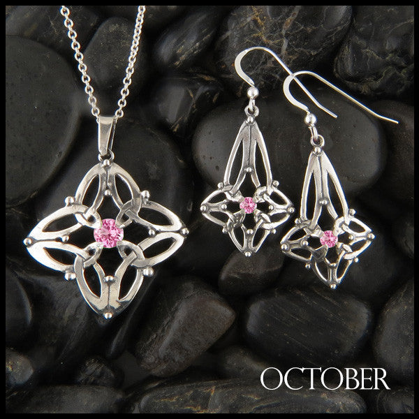 October Birthstone Celtic Trinity Star Pendant and Earring Set