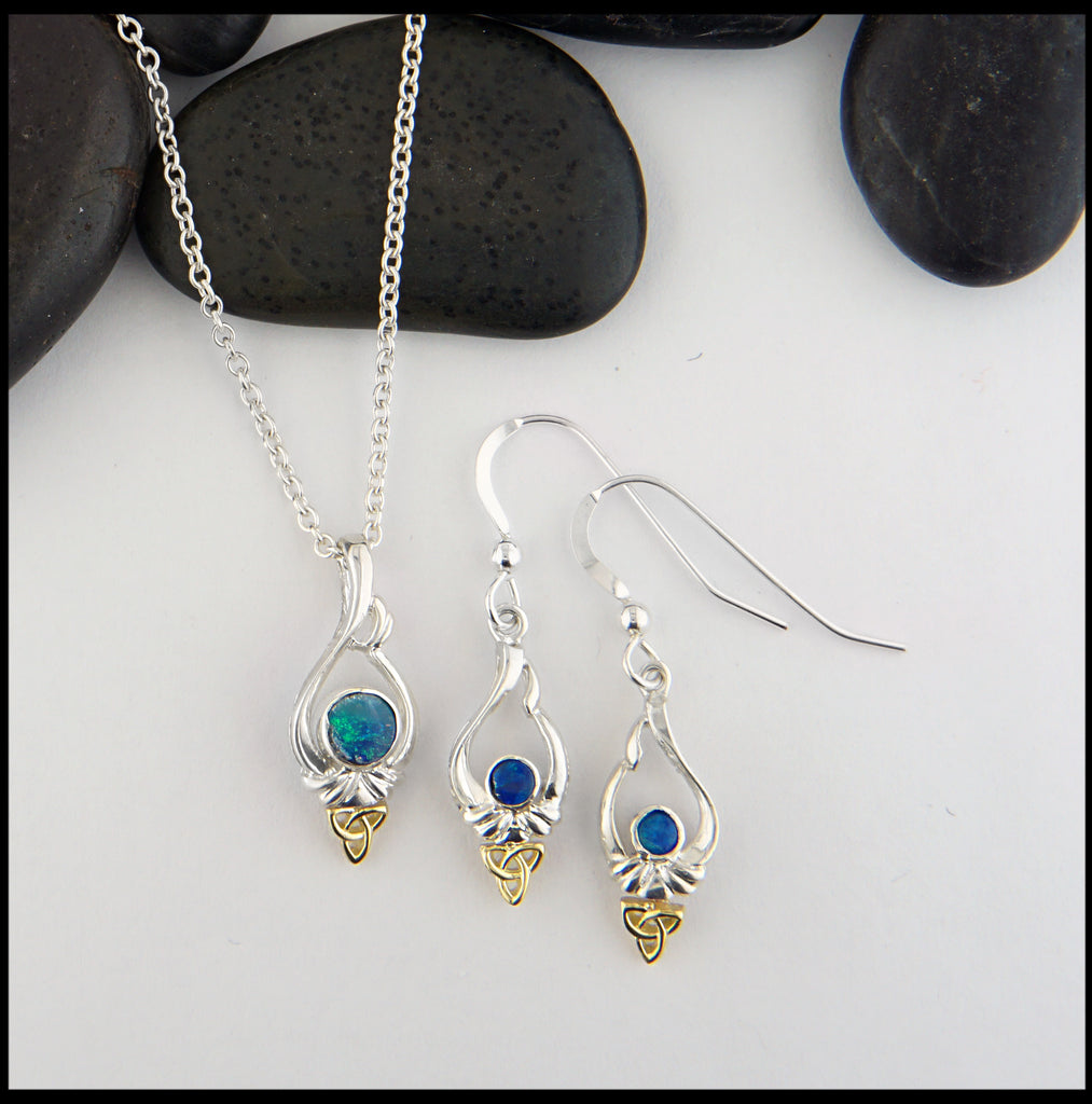 opal doublet pendant and earring set