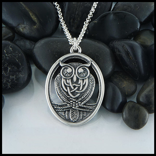 Celtic Owl Pendant in Sterling Silver