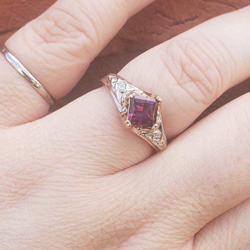 Princes Cut Garnet Engagement Ring
