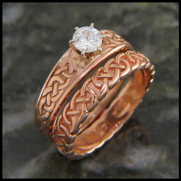 Tapered knot engagement ring with matching wedding band