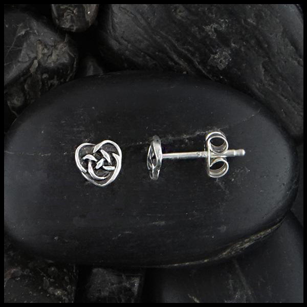 Celtic Robin's Heart Post Earrings in Sterling Silver