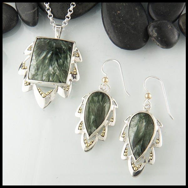 Handmade Seraphinite Pendant and Earring set by Walker Metalsmiths