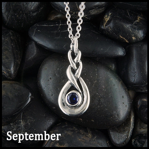 September Celtic Birthstone Pendant in Sterling Silver