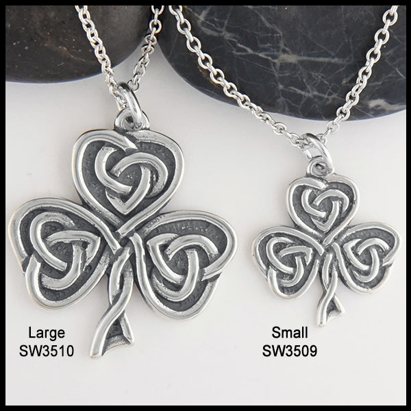 Large and small Celtic Shamrock Heart Pendants