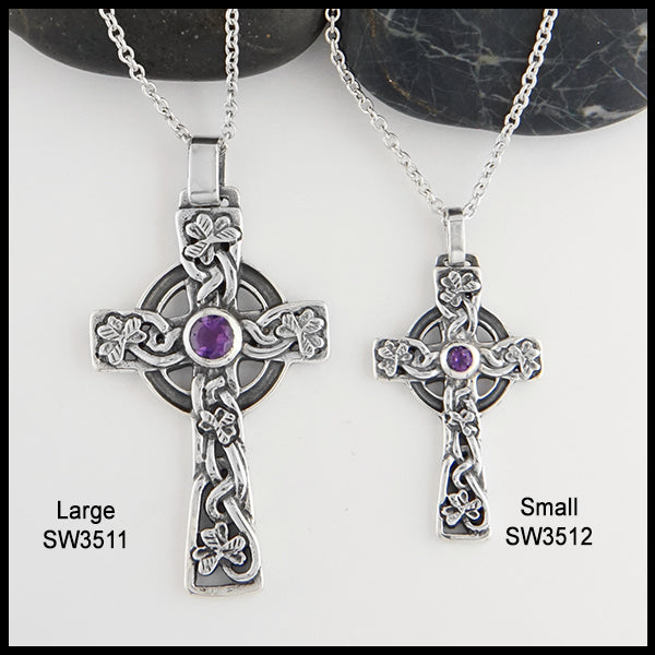 Large and small Celtic Shamrock Cross with Gemstones