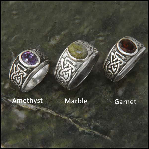 Men's Celtic Knot Ring with Stones in Sterling Silver